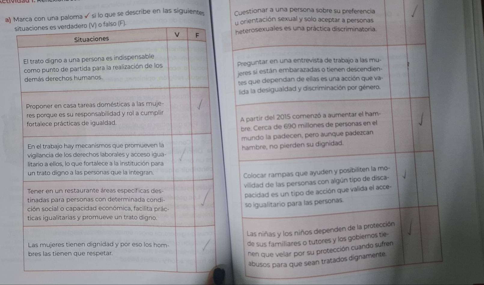 Marca con una paloma√ si lo que se describe en las siguientes Cuestionar a una persona sobre su preferencia