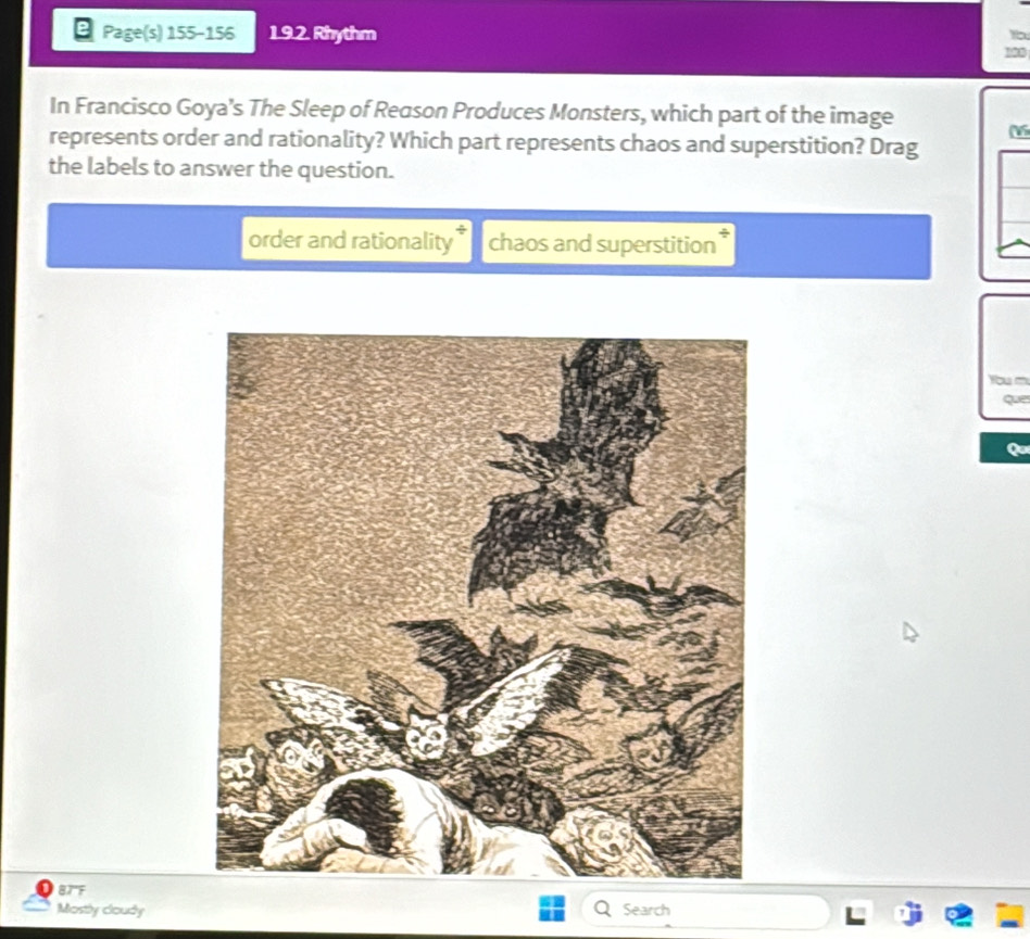 Solved: Page(s) 155-156 1.9.2. Rhythm yo 120 In Francisco Goya's The Sleep  of Reason Produces Mons [Literature]