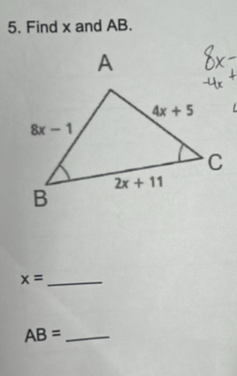 Find x and AB.
x= _
AB= _