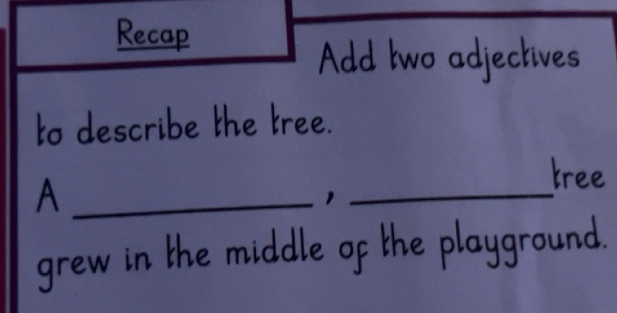 Solved: Recap Add two adjectives to describe the tree. _A tree 1 _ grew ...