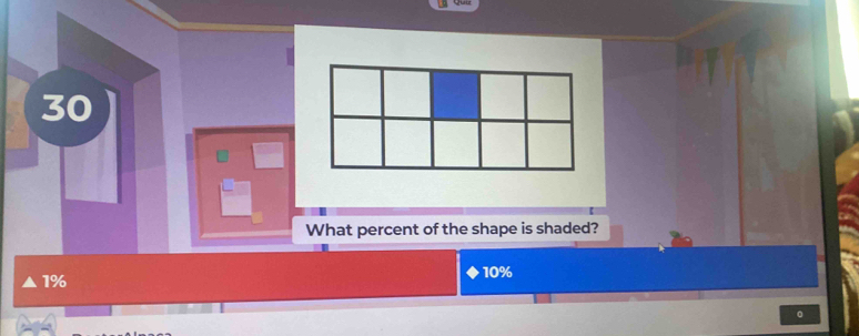 What percent of the shape is shaded?
△ 1%
+10%