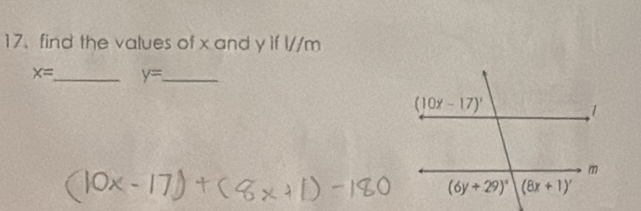 find the values of x and y if I//m
x= _
y= _