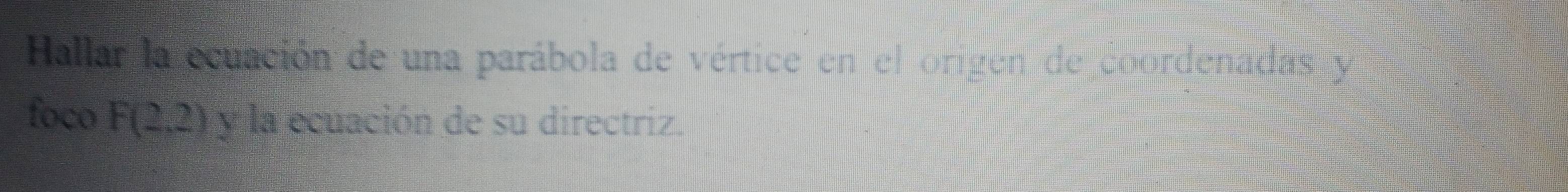 Hallar la ecuación de una parábola de vértice en el origen de coordenadas y 
foco F(2,2) y la ecuación de su directriz.