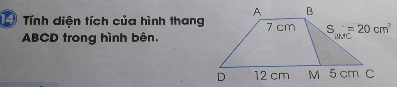 Tính diện tích của hình thang
ABCD trong hình bên.