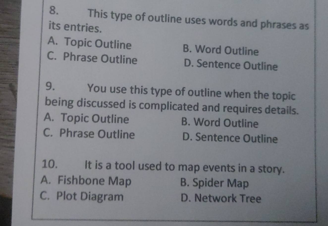 Solved: This type of outline uses words and phrases as its entries. A ...