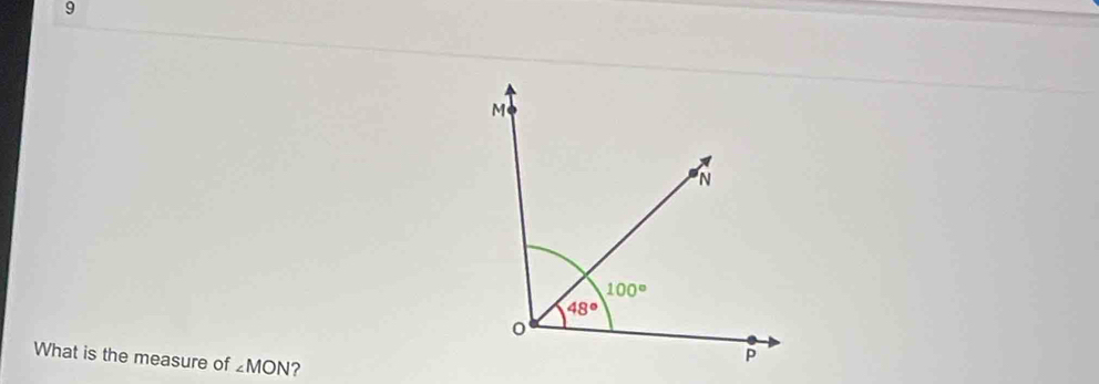 What is the measure of ∠ MON ?