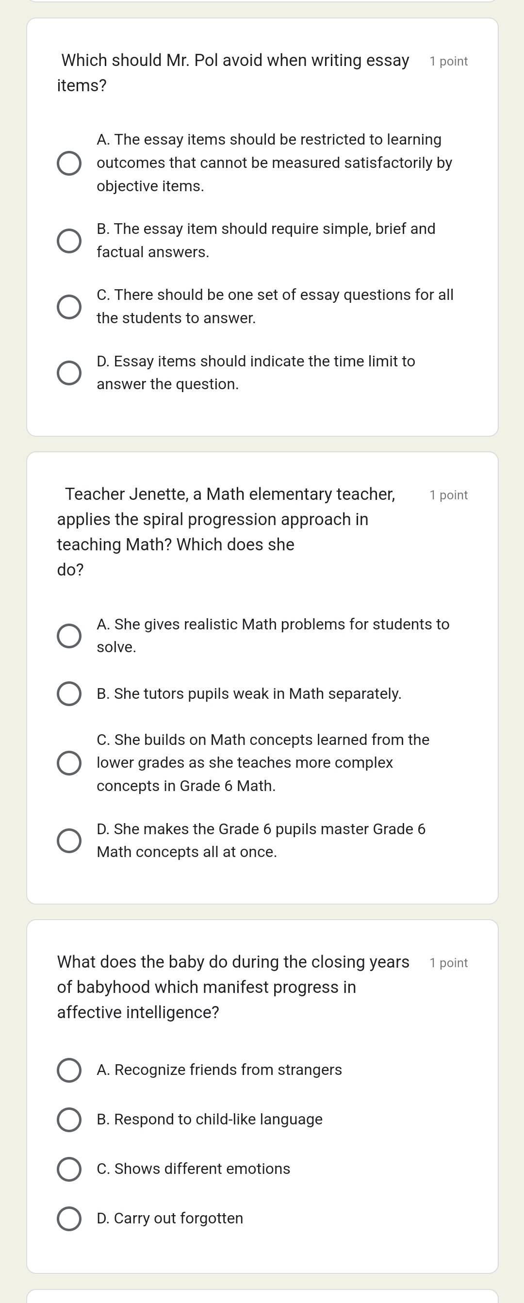 Solved: Which should Mr. Pol avoid when writing essay = 1 point items ...