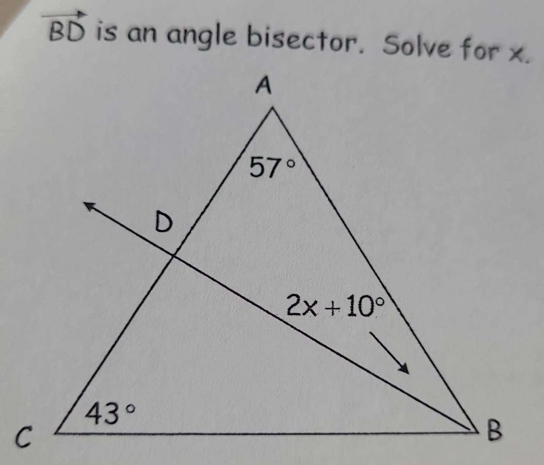 vector BD is an angle bisector. Solve for x.