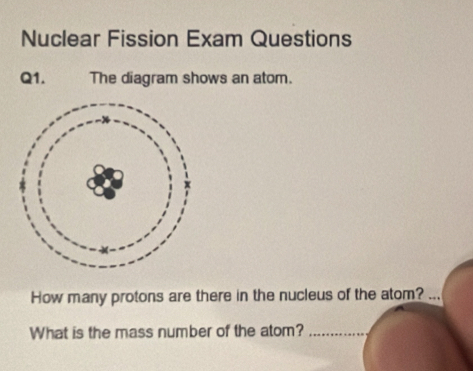 Solved: Nuclear Fission Exam Questions Q1. The diagram shows an atom ...