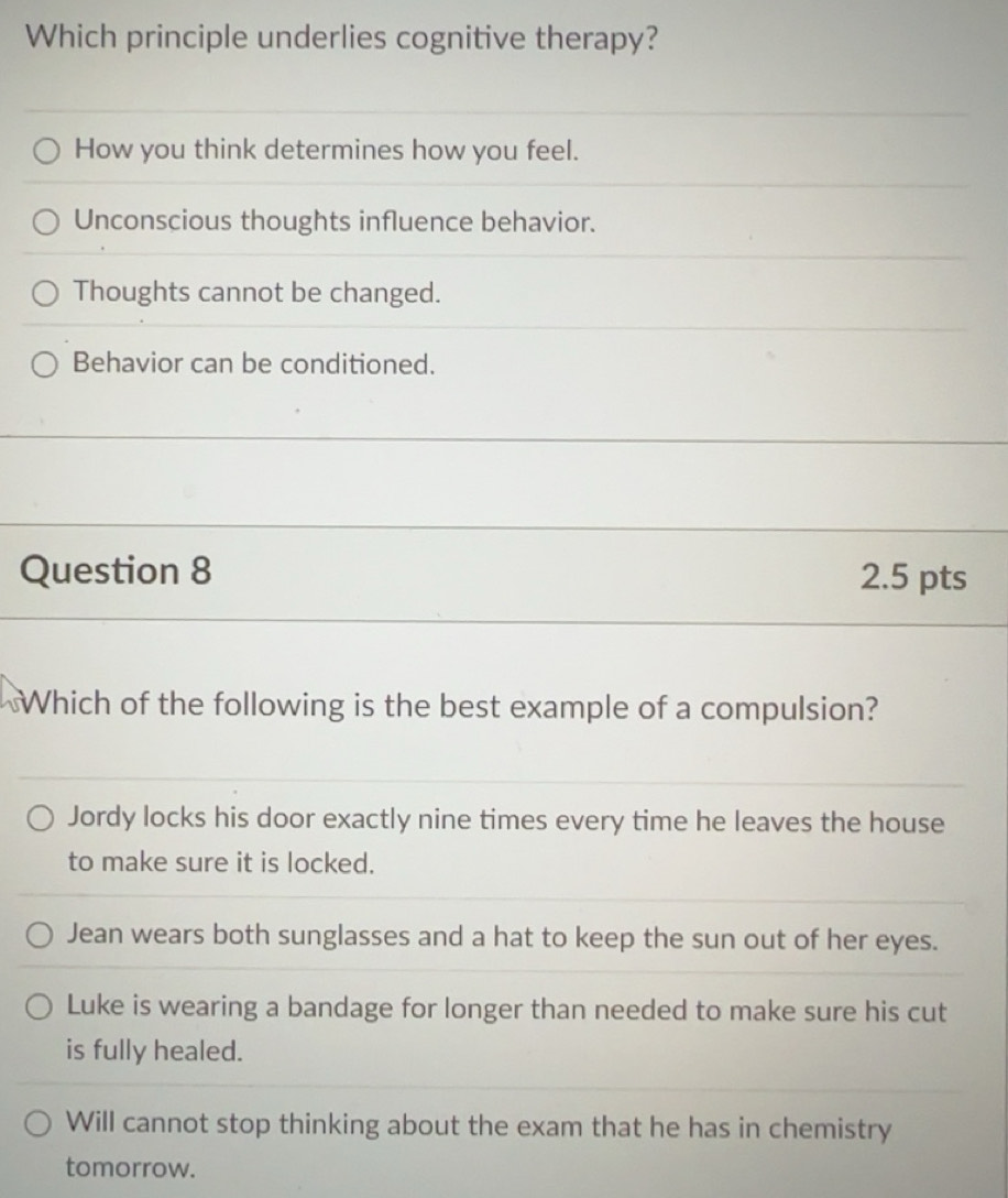 Solved: Which principle underlies cognitive therapy? How you think ...