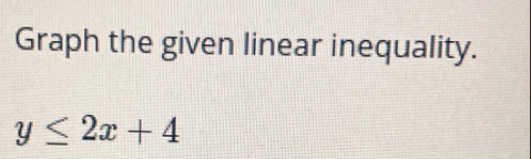 Graph the given linear inequality.
y≤ 2x+4