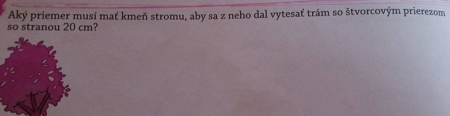 Aký priemer musí mať kmeň stromu, aby sa z neho dal vytesať trám so štvorcovým prierezom 
so stranou 20 cm?