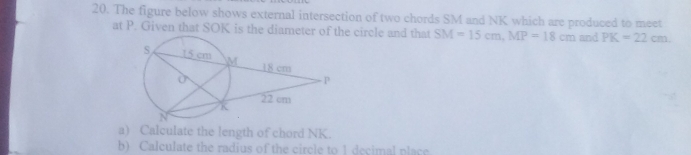 Solved: The figure below shows external intersection of two chords SM ...