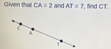 Given that CA=2 and AT=7 , find CT.