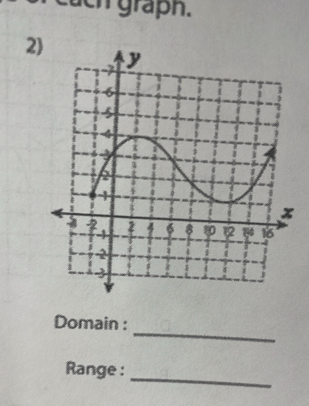 ch grapn. 
2) 
_ 
Domain : 
_ 
Range :