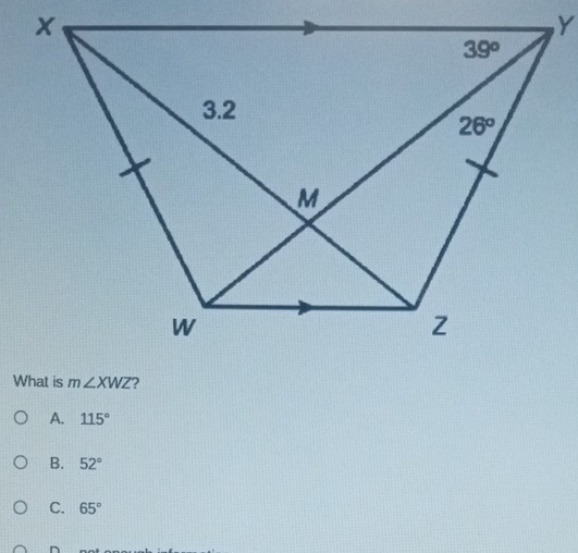 A. 115°
B. 52°
C. 65°