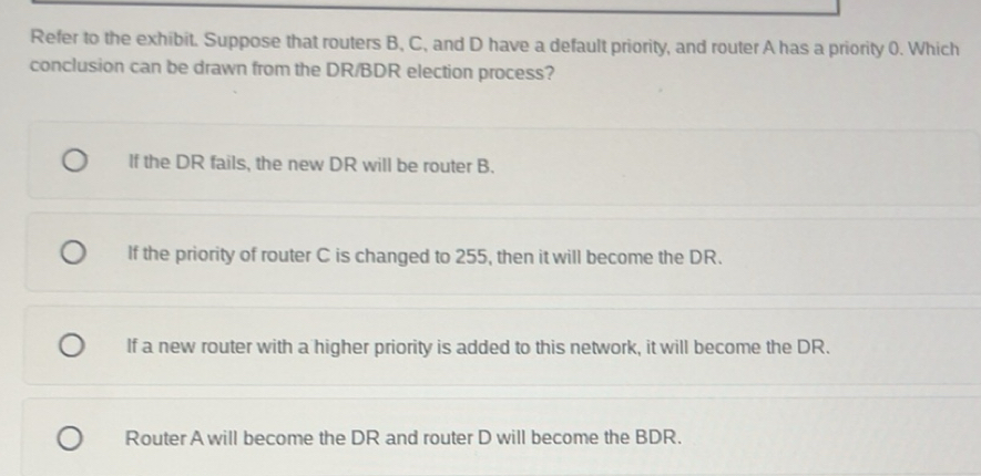 Solved: Refer to the exhibit. Suppose that routers B, C, and D have a ...
