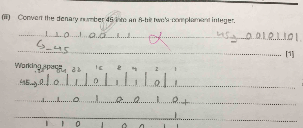 Solved: (ii) Convert the denary number 45 into an 8 -bit two's ...