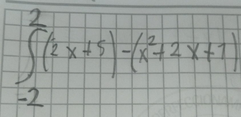 ∈tlimits _(-2)^2(2x+5)-(x^2+2x+1)