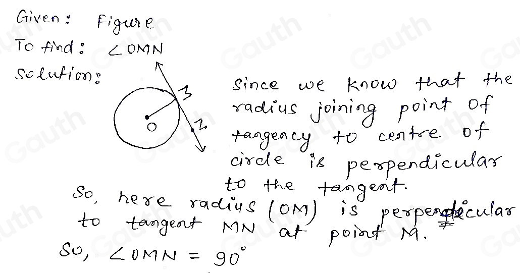 Solved: overleftrightarrow MN is tangent to circle O at point M. What ...