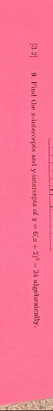 [3.2] 9. Find the x-intercepts and y-intercepts of y=6(x+2)^2-24 algebraically.