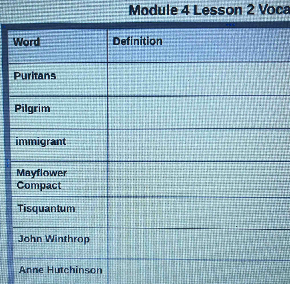 Module 4 Lesson 2 Voca 
Anne Hutchinson