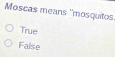 Moscas means ''mosquitos.
True
False