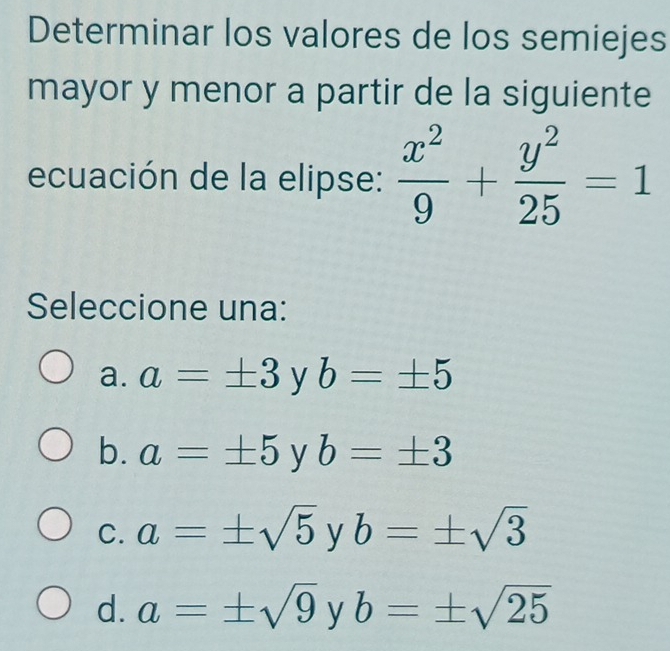 Resuelto:Determinar los valores de los semiejes mayor y menor a partir ...