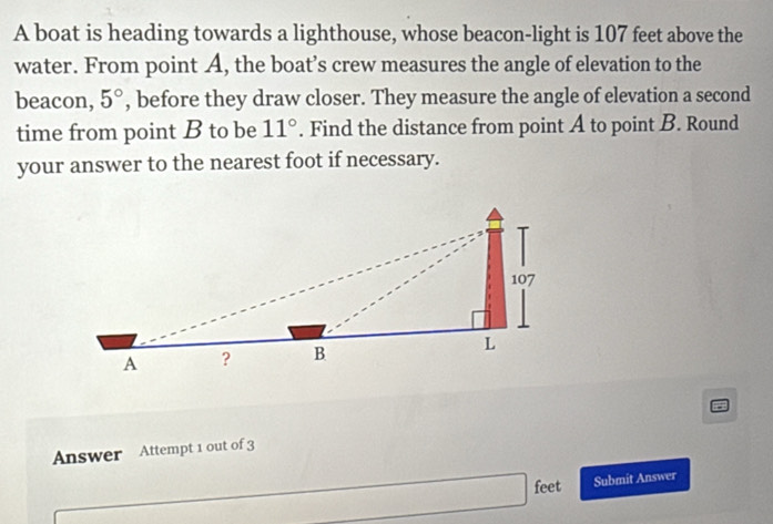 Solved: A boat is heading towards a lighthouse, whose beacon-light is ...