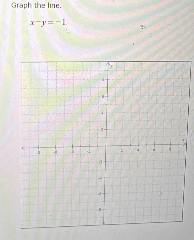 Graph the line.
x-y=-1.