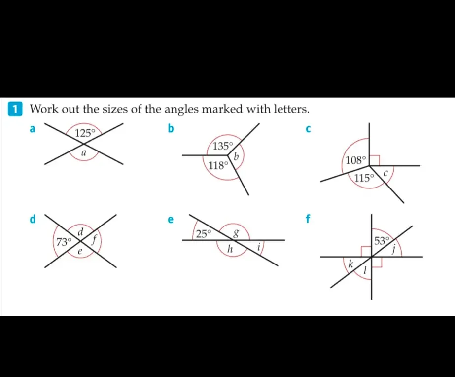 Solved: Work out the sizes of the angles marked with letters. a b C e f ...