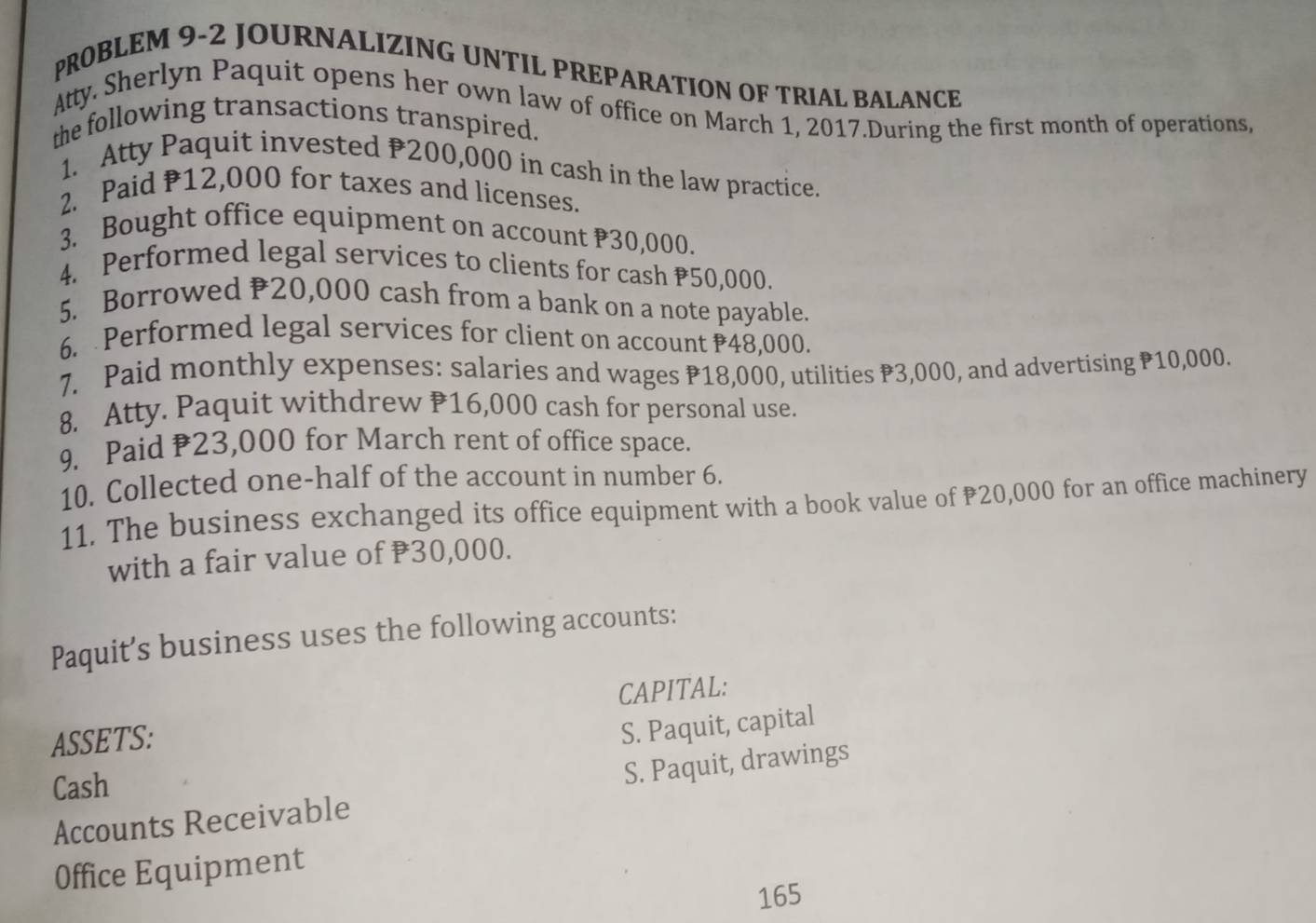 Solved: PROBLEM 9-2 JOURNALIZING UNTIL PREPARATION OF TRIAL BALANCE ...