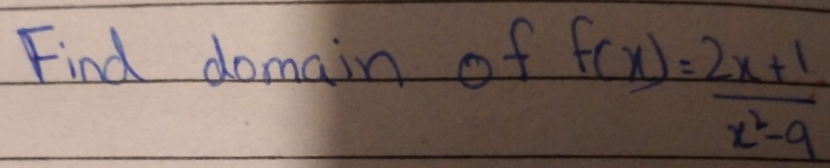 Find domain of
f(x)= (2x+1)/x^2-9 