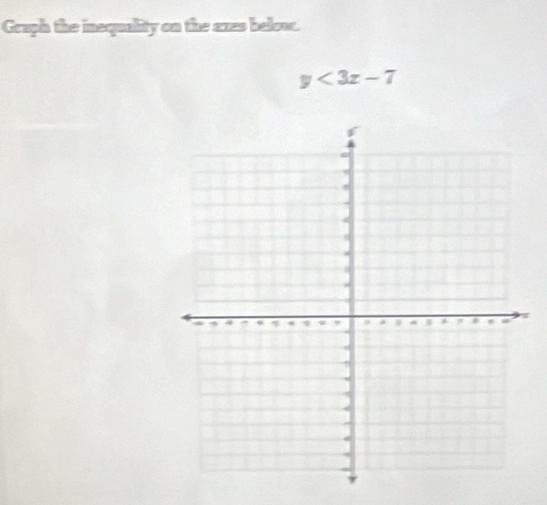 Gruph the inequality on the axes below.
y<3x-7</tex>