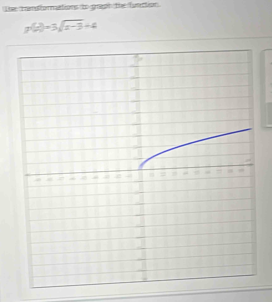 Lise cansforntions to graph the function.
p(x)=3sqrt(x-3)+4