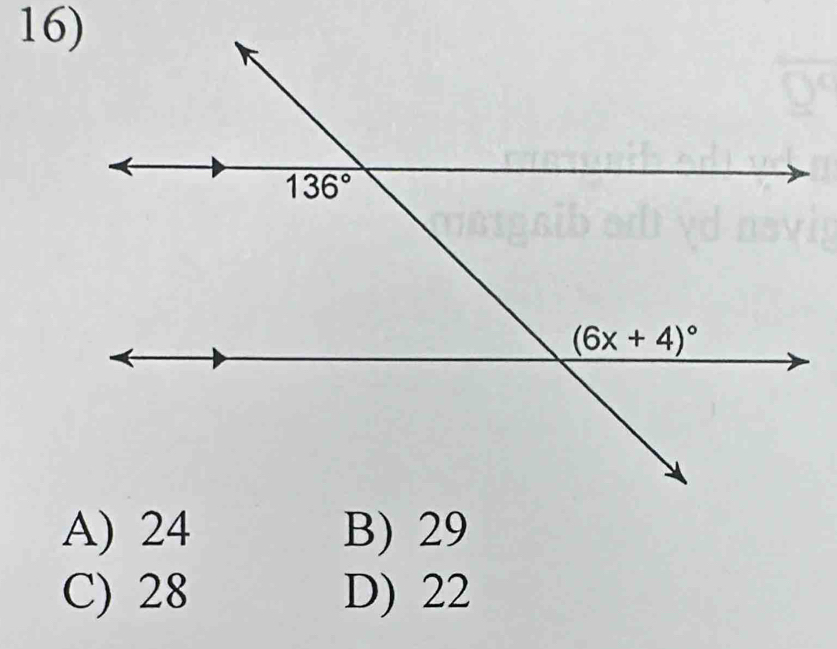 A) 24 B) 29
C) 28 D) 22