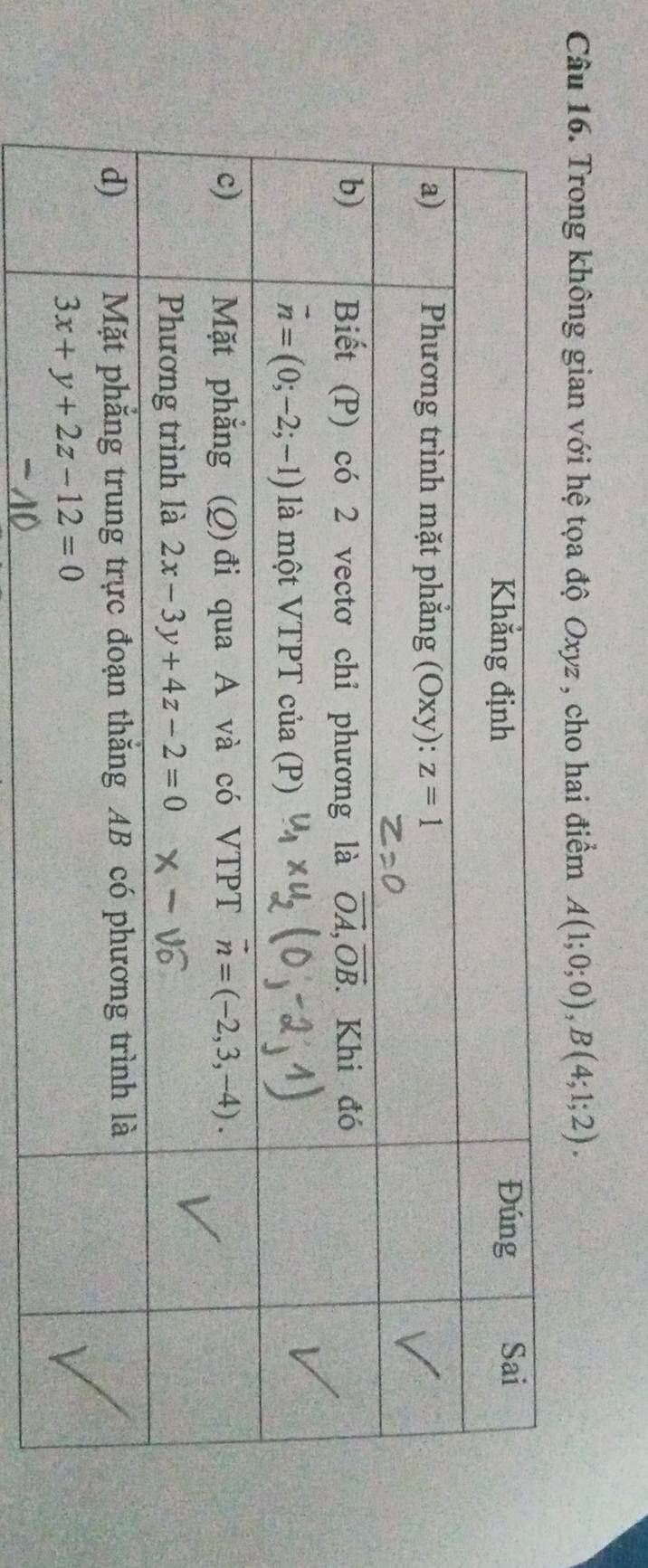 Trong không gian với hệ tọa độ Oxyz , cho hai điểm A(1;0;0),B(4;1;2).