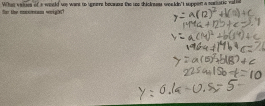 What vaiues of a would we want to ignore because the ice thickness wouldn't support a realistic value 
for the maximum weight?