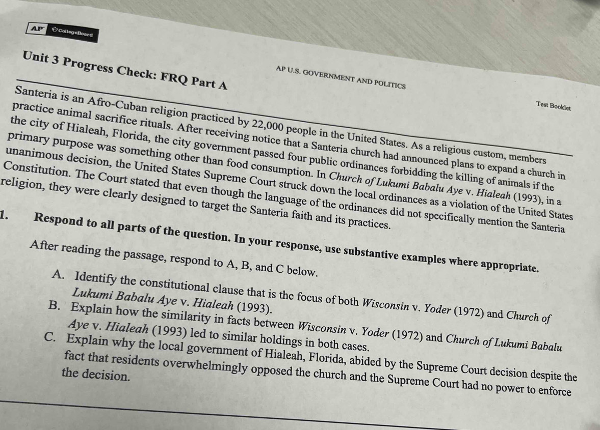 Solved: AP' CollegeBoard Unit 3 Progress Check: FRQ Part A AP U.S ...