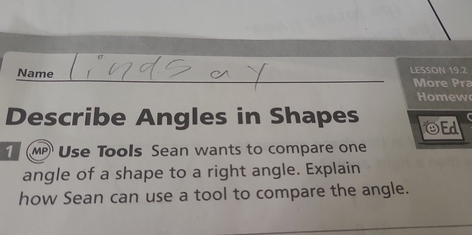 Name LESSON 19.2 _ More Pra Homew Describe Angles in Shapes OEd 1 (MP ...