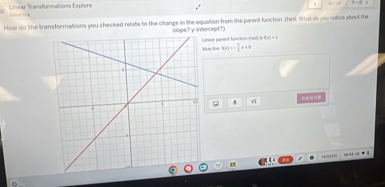 f(x)=x
lue line f(x)=- 2/5 x+6

sqrt(± )
1022 or se uS