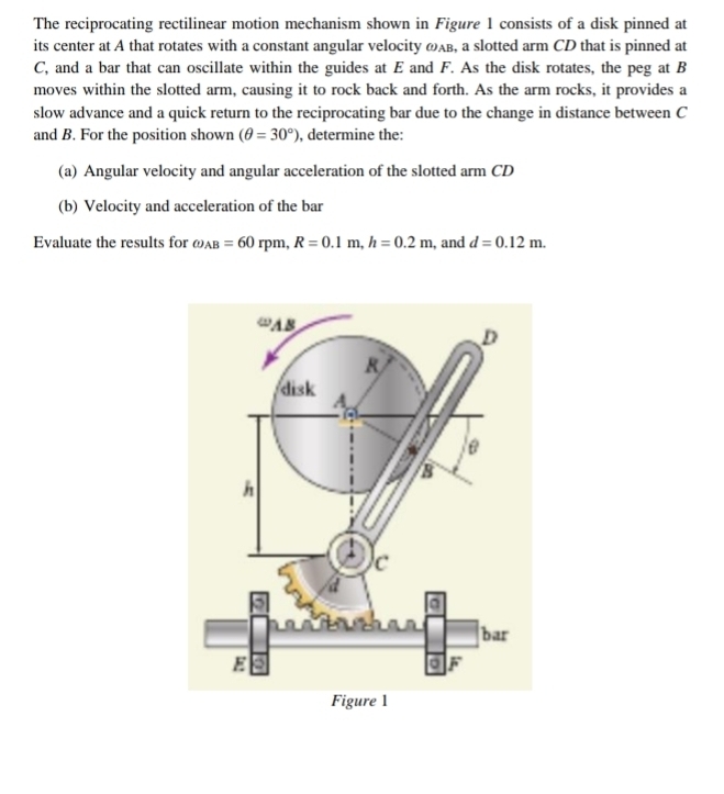 Solved: The reciprocating rectilinear motion mechanism shown in Figure ...