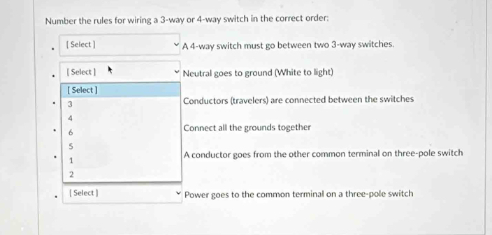 Solved: Number the rules for wiring a 3 -way or 4 -way switch in the ...
