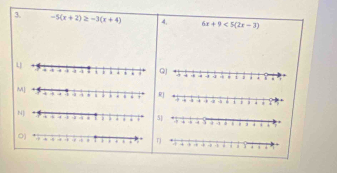 -5(x+2)≥ -3(x+4) 4. 6x+9<5(2x-3)
QJ 
R] 
NJ 
) 
0