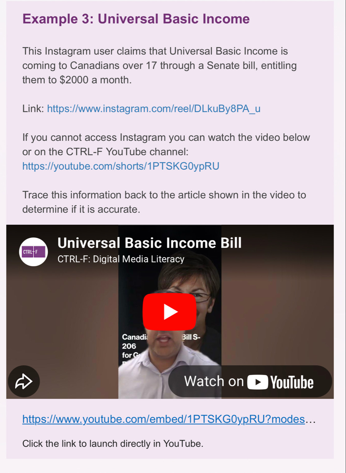 Solved: Example 3: Universal Basic Income This Instagram user claims ...