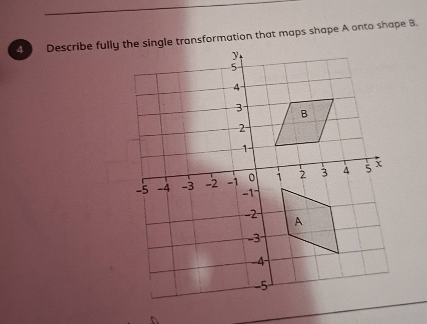Solved: Describe fully the single transformation that maps shape A onto ...