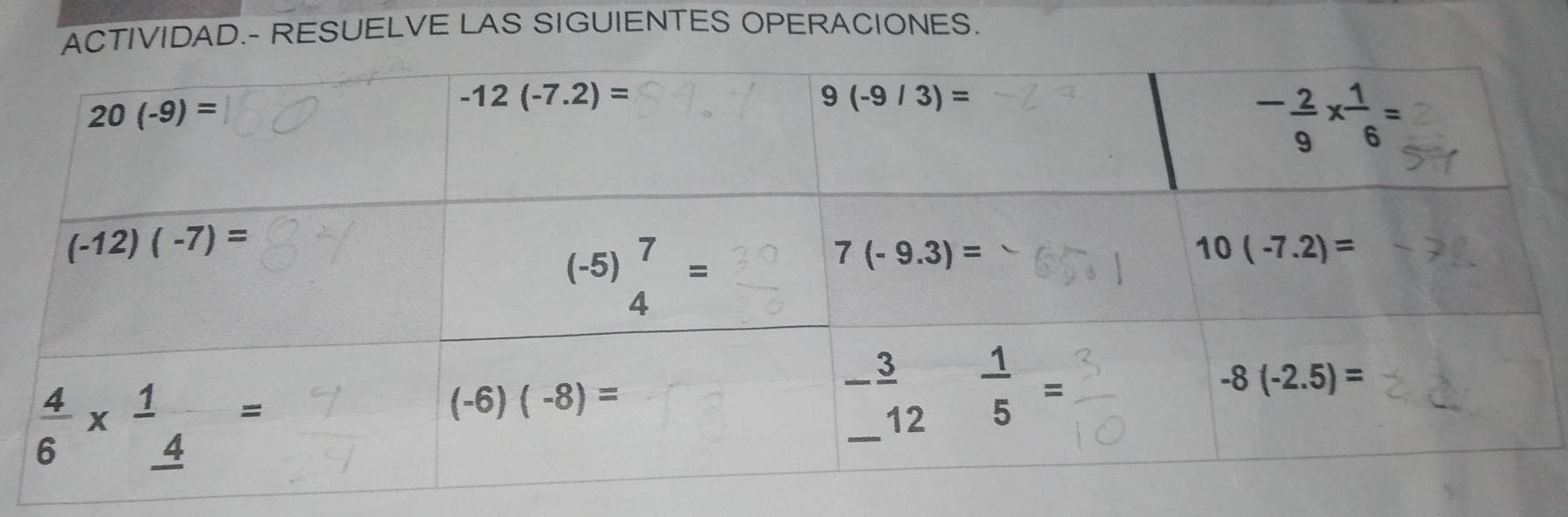 ACTIVIDAD.- RESUELVE LAS SIGUIENTES OPERACIONES.