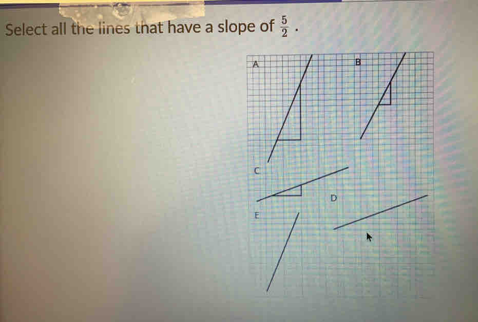 Select all the lines that have a slope of  5/2 .