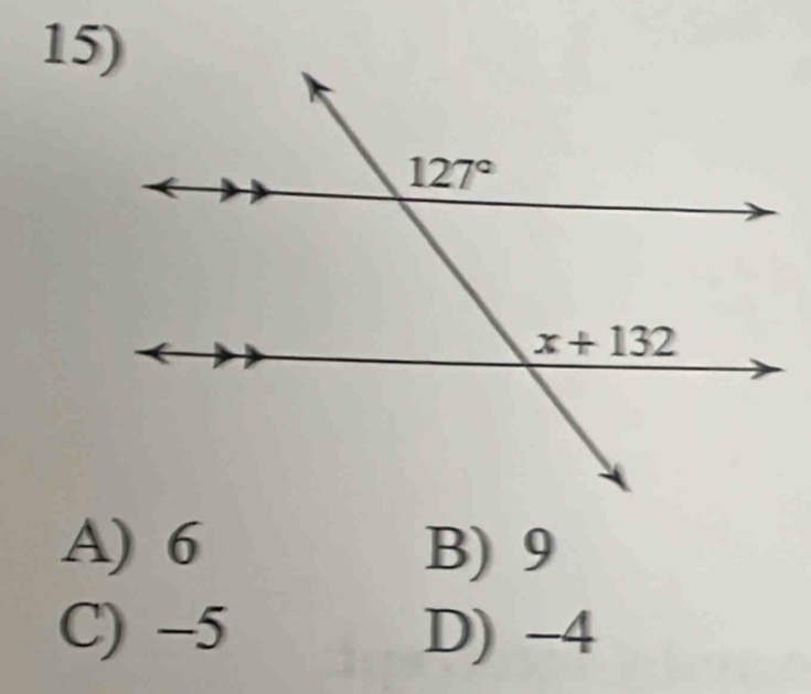 A) 6 B) 9
C) −5 D) -4