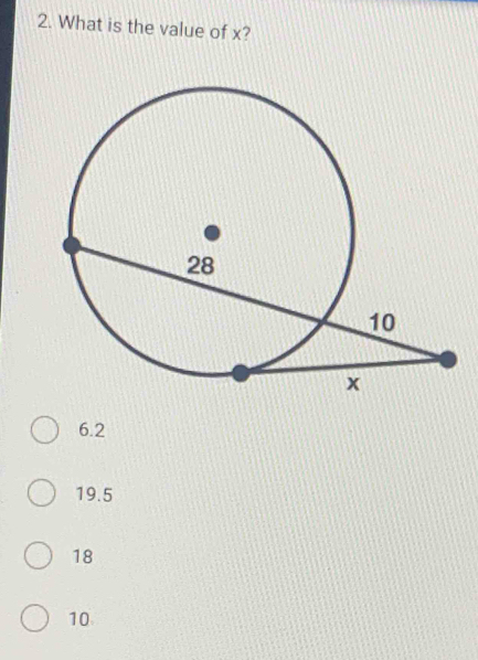 What is the value of x?
6.2
19.5
18
10